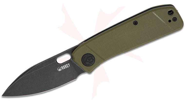 Kubey Knives Hyde Liner Lock Front Flipper Knife 2.95 inch 14C28N Black Stonewashed Drop Point Blade, OD Green G10 Handles