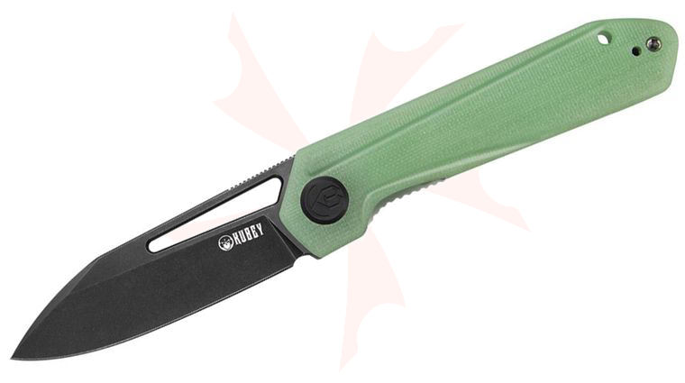 Kubey Knives Royal Nest Front Flipper Knife 3 inch D2 Black Stonewashed Drop Point Blade, Natural (Jade) G10 Handles