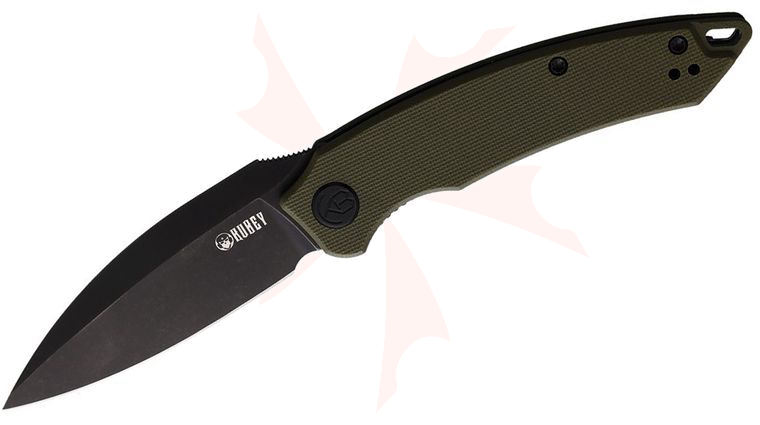 Kubey Knives Leaf Front Flipper Knife 2.99 inch AUS-10 Black Stonewash Spear Point Blade, OD Green G10 Handles