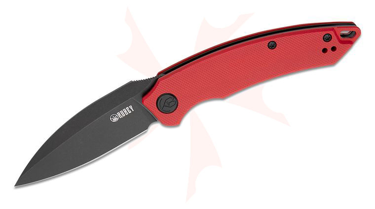 Kubey Knives Leaf Front Flipper Knife 2.99 inch AUS-10 Black Stonewash Spear Point Blade, Red G10 Handles