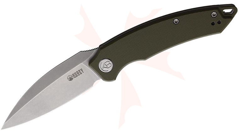 Kubey Knives Leaf Front Flipper Knife 2.99 inch AUS-10 Bead Blast Spear Point Blade, OD Green G10 Handles