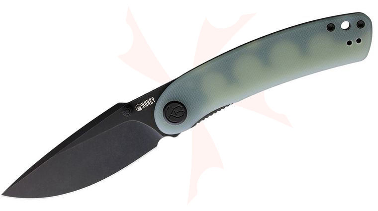 Kubey Knives Momentum Front Flipper Knife 3.43 inch D2 Black Stonewash Drop Point Blade, Natural (Jade) G10 Handles