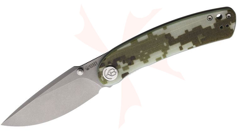 Kubey Knives Momentum Front Flipper Knife 3.43 inch AUS-10 Bead Blast Drop Point Blade, Camo G10 Handles