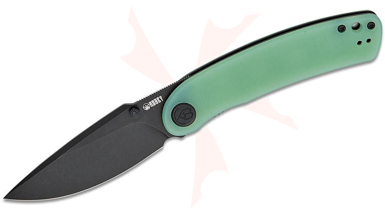 Kubey Knives Momentum Front Flipper Knife 3.43 inch AUS-10 Black Stonewash Drop Point Blade, Natural (Jade) G10 Handles