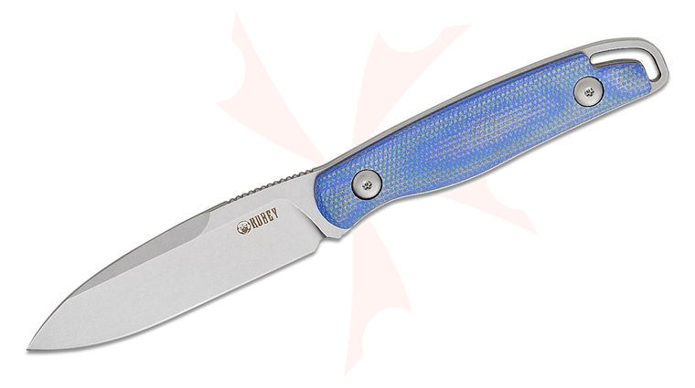 Kubey Knives Dust Devil Fixed Blade Knife 3.23 inch 14C28N Stonewashed Spear Point Blade, Blue Micarta Handles, Kydex Sheath