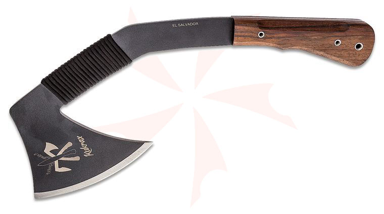 Kukrax Pak Axe Tactical/Survival Tomahawk 6 inch 1075 Carbon Steel Blade, Walnut Wood Handles, Leather Sheath