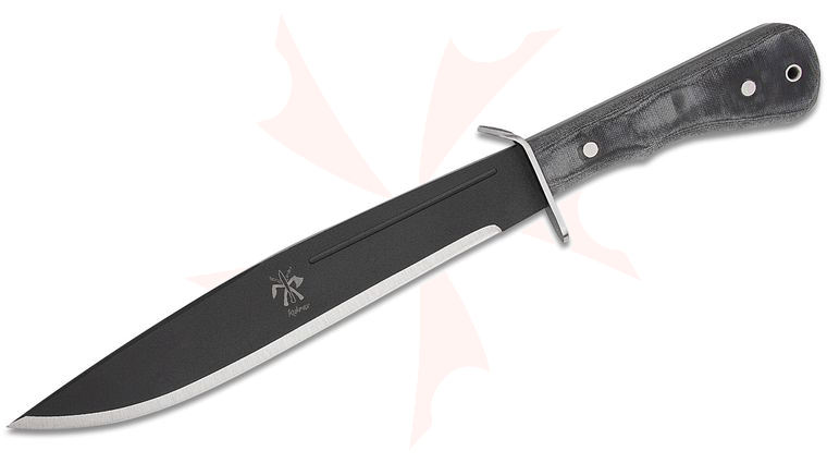 Kukrax MOST Knife 11.46 inch 1075 Black Powder Coat Blade, Black Micarta Handles, Green Kydex Sheath