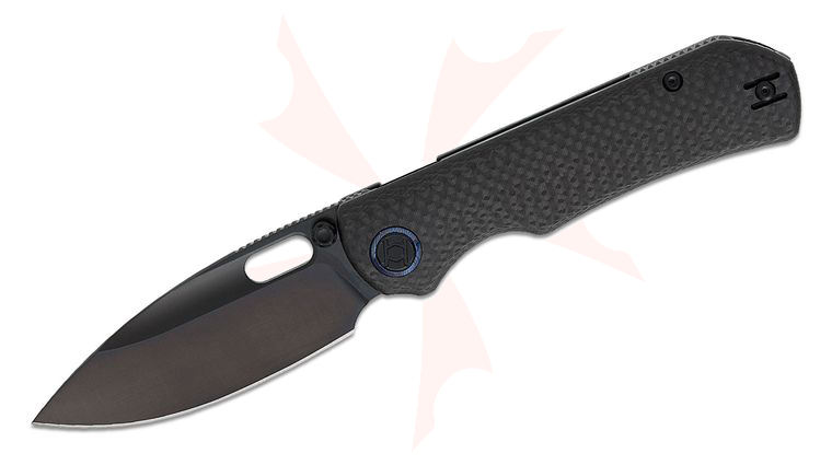 Kunwu Knives Excalibur Verta Lock Folding Knife 3.7 inch Elmax Black DLC Drop Point Blade, Black Carbon Fiber Handles, Timascus Pivot Collars