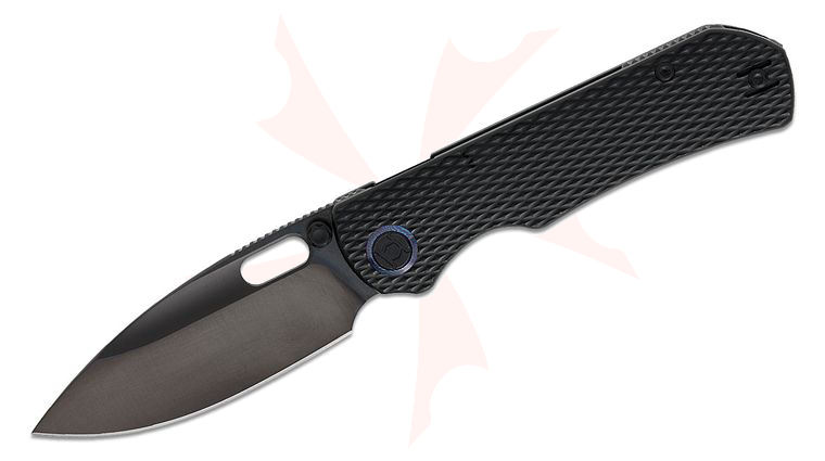 Kunwu Knives Excalibur Verta Lock Folding Knife 3.7 inch Elmax Black DLC Drop Point Blade, Black PVD Diamond Textured Titanium Handles, Timascus Pivot Collars