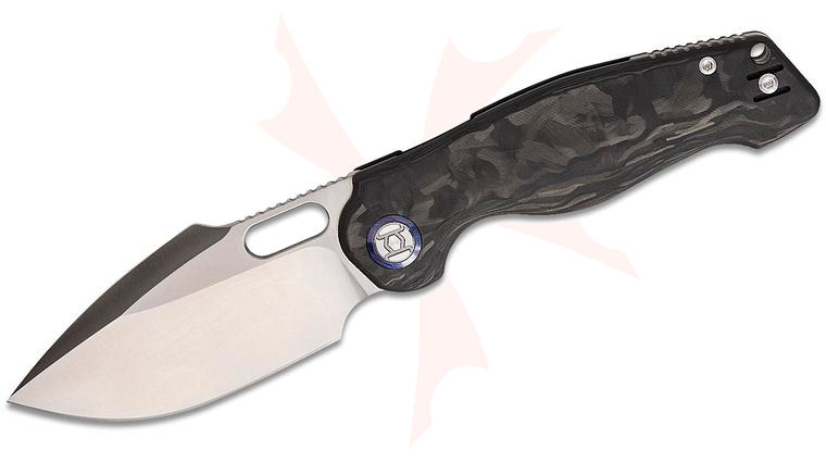 Kunwu Knives Gringo Verta Lock Folding Knife 3.66 inch Elmax Satin Harpoon Blade, Milled Carbon Fiber Handles, Timascus Pivot Collars