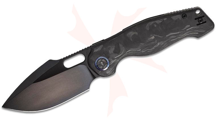 Kunwu Knives Gringo Verta Lock Folding Knife 3.66 inch Elmax Black DLC Harpoon Blade, Milled Carbon Fiber Handles, Timascus Pivot Collars