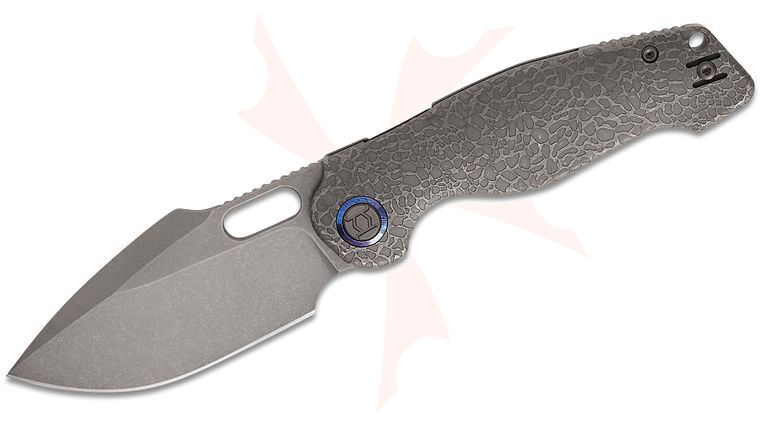 Kunwu Knives Gringo Verta Lock Folding Knife 3.66 inch Elmax Stonewashed Harpoon Blade, Stonewashed Honey Dew Textured Titanium Handles, Timascus Pivot Collars