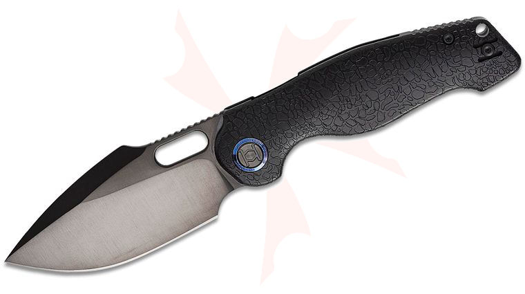 Kunwu Knives Gringo Verta Lock Folding Knife 3.66 inch Black DLC Harpoon Blade, Black PVD Honey Dew Textured Titanium Handles, Timascus Pivot Collars