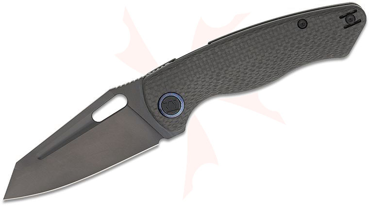 Kunwu Knives Geronimo Verta Lock Front Flipper Knife 3.58 inch Vanax Black DLC Reverse Tanto Blade, Carbon Fiber Handles, Timascus Pivot Collars