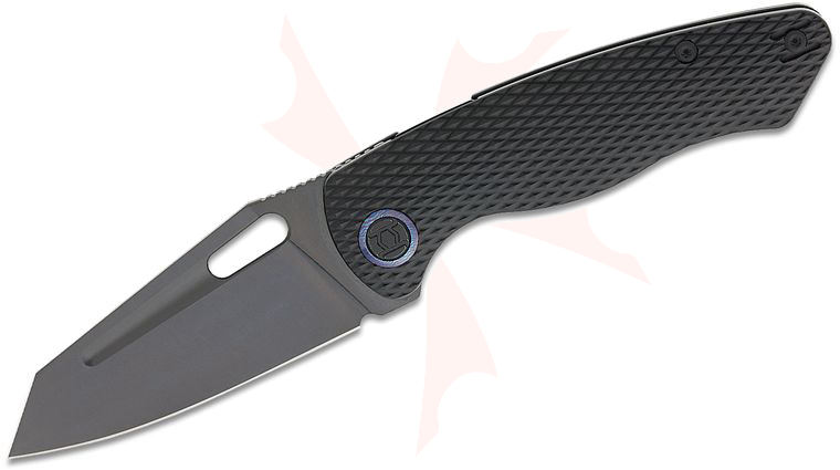 Kunwu Knives Geronimo Verta Lock Front Flipper Knife 3.58 inch Vanax Black DLC Reverse Tanto Blade, Black PVD Diamond Textured Titanium Handles, Timascus Pivot Collars