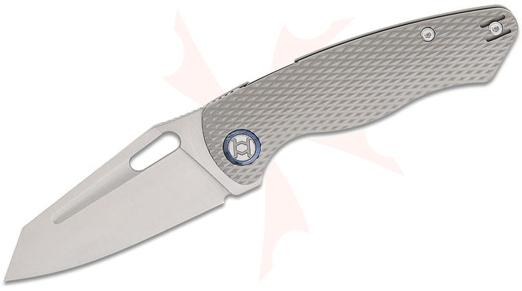 Kunwu Knives Geronimo Verta Lock Front Flipper Knife 3.58 inch Vanax Satin Reverse Tanto Blade, Gray Diamond Textured Titanium Handles, Timascus Pivot Collars