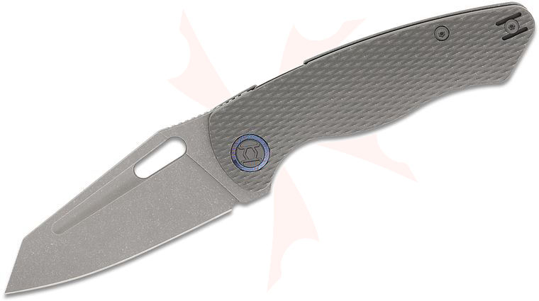 Kunwu Knives Geronimo Verta Lock Front Flipper Knife 3.58 inch Vanax Dark Stonewashed Reverse Tanto Blade, Dark Stonewashed Diamond Textured Titanium Handles, Timascus Pivot Collars
