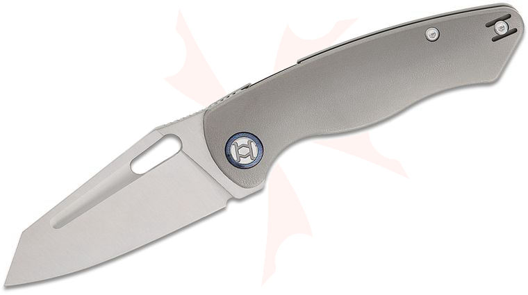 Kunwu Knives Geronimo Verta Lock Front Flipper Knife 3.58 inch Vanax Satin Reverse Tanto Blade, Gray Orange Peel Textured Titanium Handles, Timascus Pivot Collars
