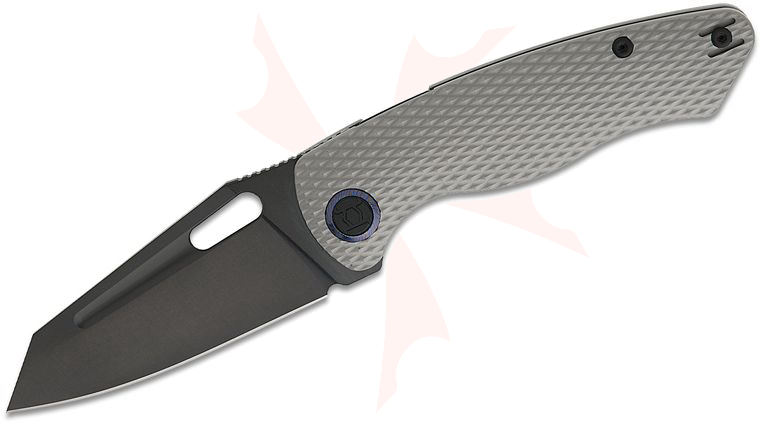 Kunwu Knives Geronimo Verta Lock Front Flipper Knife 3.58 inch Vanax Black DLC Reverse Tanto Blade, Gray Diamond Textured Titanium Handles, Timascus Pivot Collars