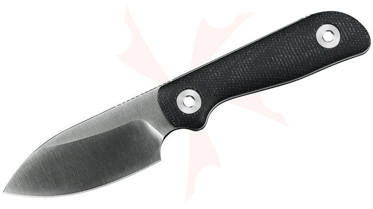 Kunwu Knives Stiffy P Fixed Blade Knife 3 inch Vanadis 8 Satin Drop Point Blade, Black Canvas Micarta Handles, Kydex Sheath