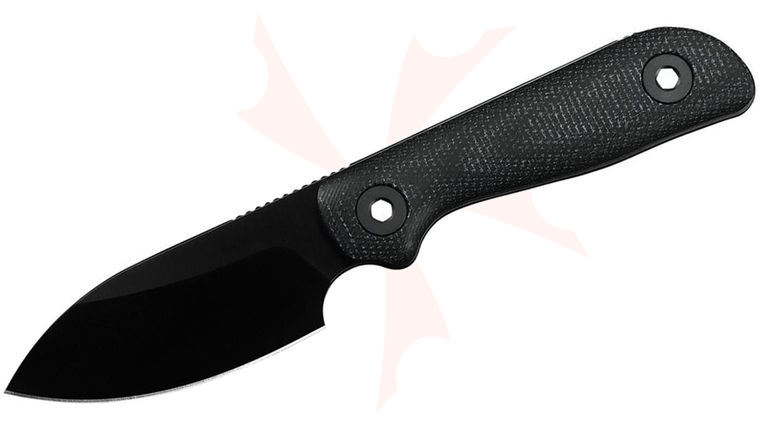Kunwu Knives Stiffy P Fixed Blade Knife 3 inch Vanadis 8 Black DLC Drop Point Blade, Black Canvas Micarta Handles, Kydex Sheath