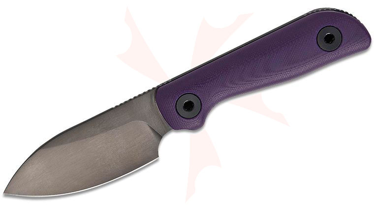 Kunwu Knives Stiffy P Fixed Blade Knife 3 inch Vanadis 8 Black DLC Drop Point Blade, Purple G10 Handles, Kydex Sheath