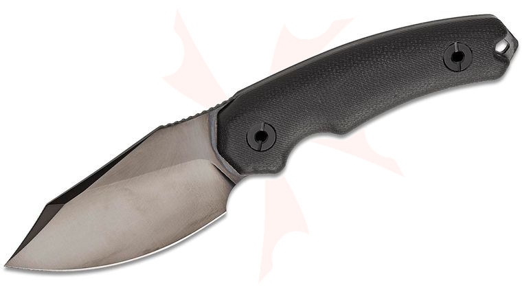 Kunwu Knives Stiffy D Fixed Blade Knife 3.54 inch Vanadis 4 Black DLC Clip Point Blade, Black Canvas Micarta Handles, Kydex Sheath
