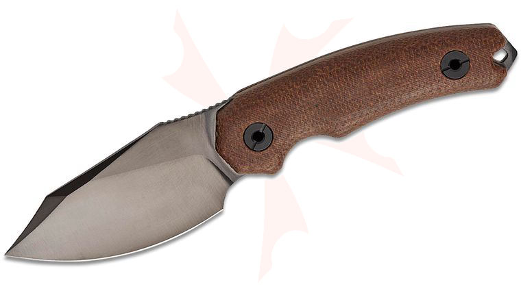 Kunwu Knives Stiffy D Fixed Blade Knife 3.54 inch Vanadis 4 Black DLC Clip Point Blade, Brown Burlap Micarta Handles, Kydex Sheath