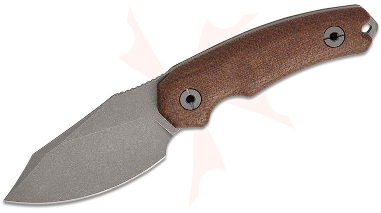 Kunwu Knives Stiffy D Fixed Blade Knife 3.54 inch Vanadis 4 Stonewashed Clip Point Blade, Brown Burlap Micarta Handles, Kydex Sheath
