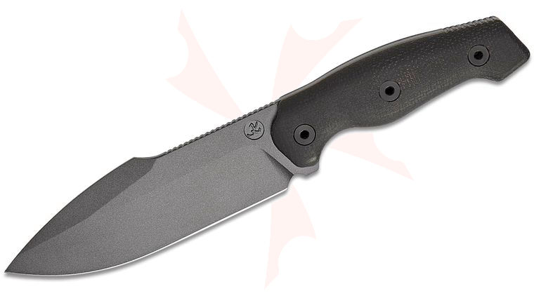 Kunwu Knives Stiffy G Fixed Blade Knife 6.1 inch ASSAB 88 Black Teflon Harpoon Blade, Black Canvas Micarta Handles, Kydex Sheath