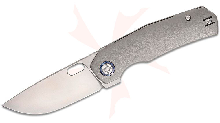 Kunwu Knives TAO III Frame Lock Flipper Knife 3.5 inch Vanax Satin Drop Point Blade, Gray Orange Peel Textured Titanium Handles, Timascus Pivot Collar