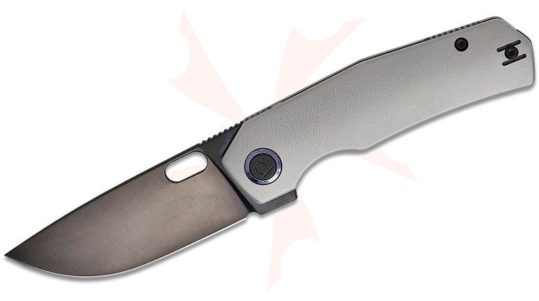 Kunwu Knives TAO III Frame Lock Flipper Knife 3.5 inch Vanax Black DLC Drop Point Blade, Gray Orange Peel Textured Titanium Handles, Timascus Pivot Collar