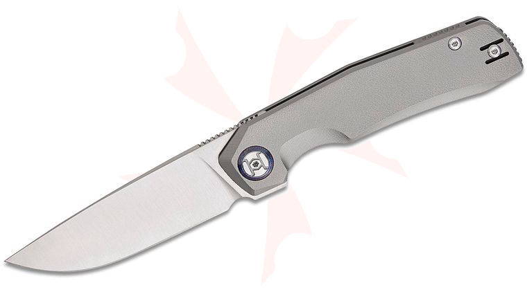 Kunwu Knives TAO II Frame Lock Flipper Knife 3.5 inch Vanax Satin Drop Point Blade, Gray Orange-Peel Textured Titanium Handles, Timascus Pivot Collar