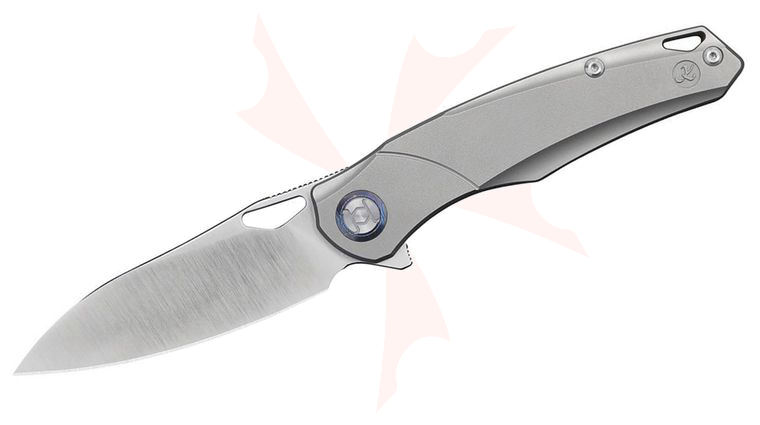 Kunwu Knives Zen Frame Lock Flipper Knife 3.43 inch Elmax Satin Drop Point Blade, Gray Titanium Handles
