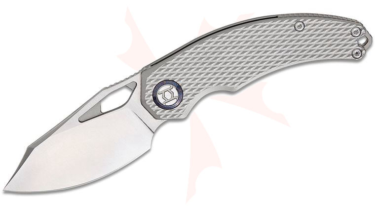 Kunwu Knives Compadre Frame Lock Front Flipper Knife 2.95 inch Vanax Satin Clip Point Blade, Gray Diamond Textured Titanium Handles, Timascus Pivot Collar