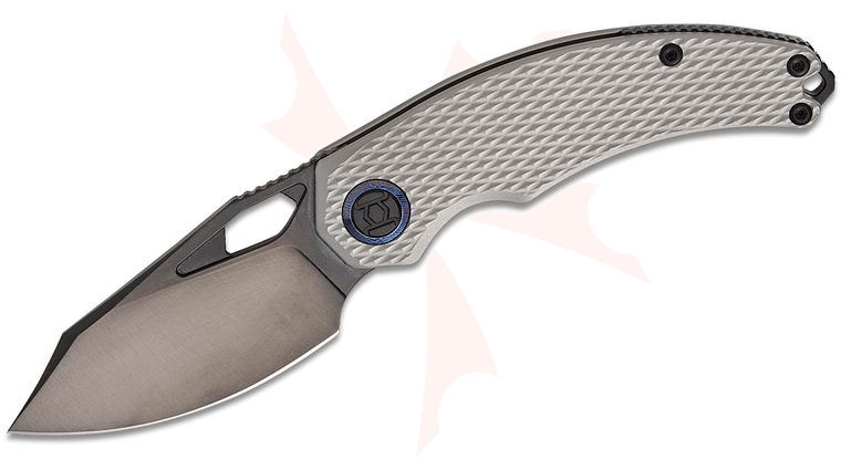 Kunwu Knives Compadre Frame Lock Front Flipper Knife 2.95 inch Vanax Black DLC Clip Point Blade, Gray Diamond Textured Titanium Handles, Timascus Pivot Collar