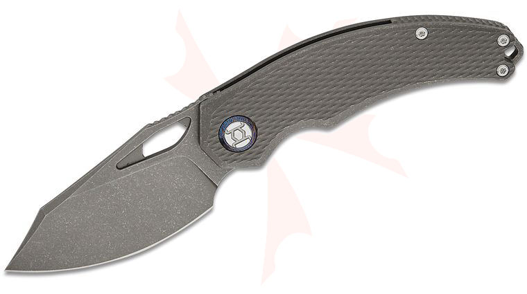 Kunwu Knives Padre Frame Lock Front Flipper Knife 3.34 inch Vanax Dark Stonewashed Clip Point Blade, Gray Diamond Textured Titanium Handles, Timascus Pivot Collar