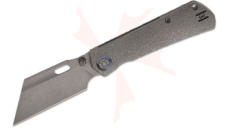Kunwu Knives Cochise Frame Lock Folding Knife 3.46 inch Vancron Stonewashed Wharncliffe Blade, Stonewashed Honey Dew Textured Titanium Handles
