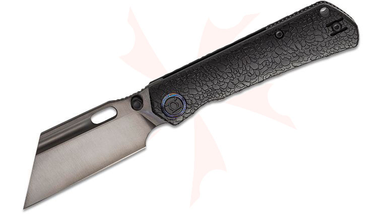 Kunwu Knives Cochise Frame Lock Folding Knife 3.46 inch Vancron Black DLC Wharncliffe Blade, Black PVD Honey Dew Textured Titanium Handles