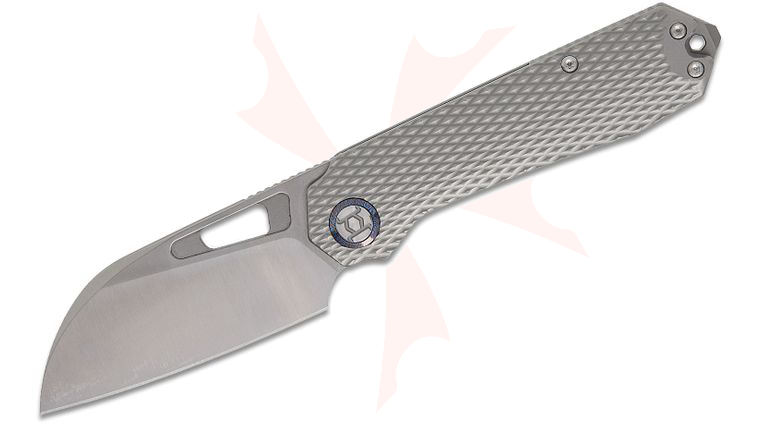 Kunwu Knives Diablo Frame Lock Front Flipper Knife 3.5 inch Vanax Satin Sheepsfoot Blade, Bead Blasted Diamond Textured Titanium Handles, Timascus Pivot Collars