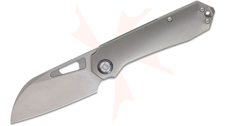 Kunwu Knives Diablo Frame Lock Front Flipper Knife 3.5 inch Vanax Satin Sheepsfoot Blade, Bead Blasted Orange Peel Textured Titanium Handles, Timascus Pivot Collars