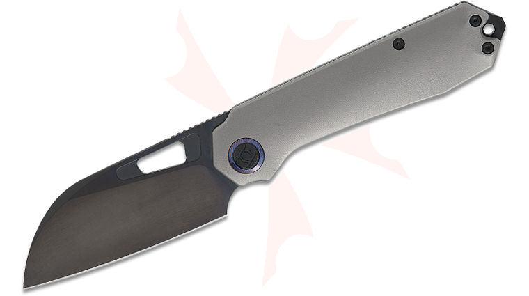Kunwu Knives Diablo Frame Lock Front Flipper Knife 3.5 inch Vanax Black DLC Sheepsfoot Blade, Bead Blasted Orange Peel Textured Titanium Handles, Timascus Pivot Collars