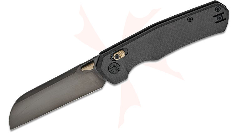 Kunwu Knives CHAD Crossbar Lock Folding Knife 3.5 inch PM60 Black DLC Sheepsfoot Blade, Carbon Fiber Handles