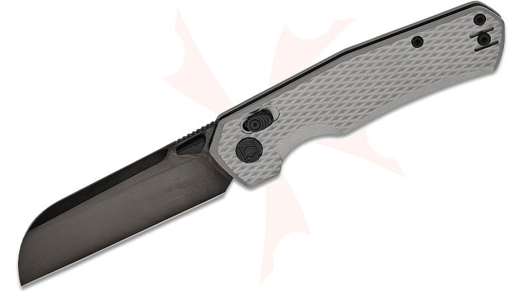 Kunwu Knives CHAD XT Crossbar Lock Folding Knife 3.5 inch PM60 Black DLC Sheepsfoot Blade, Gray Diamond Textured Titanium Handles