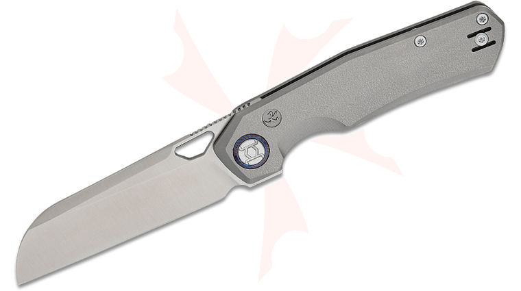 Kunwu Knives S-TAO Frame Lock Flipper Knife 3.5 inch Vanax Satin Sheepsfoot Blade, Gray Orange Peel Titanium Handles, Timascus Pivot Collar