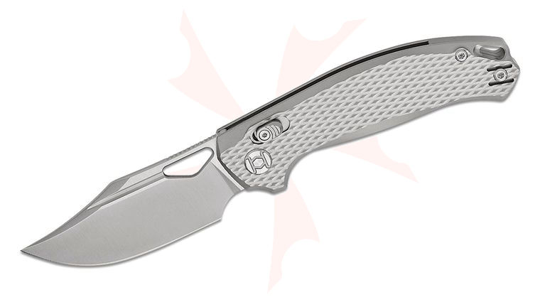 Kunwu Knives DJANGO Crossbar Lock Folding Knife 3.18 inch Elmax Satin Clip Point Blade, Diamond-Textured Titanium Handles