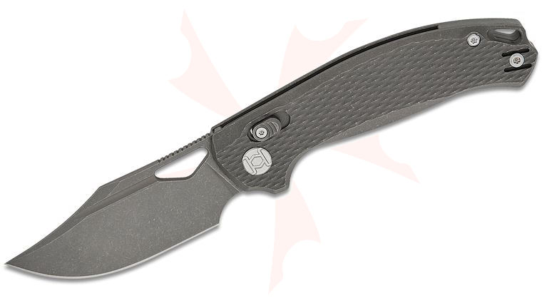 Kunwu Knives DJANGO Crossbar Lock Folding Knife 3.18 inch Elmax Dark Stonewashed Clip Point Blade, Dark Stonewashed Diamond Texture Titanium Handles