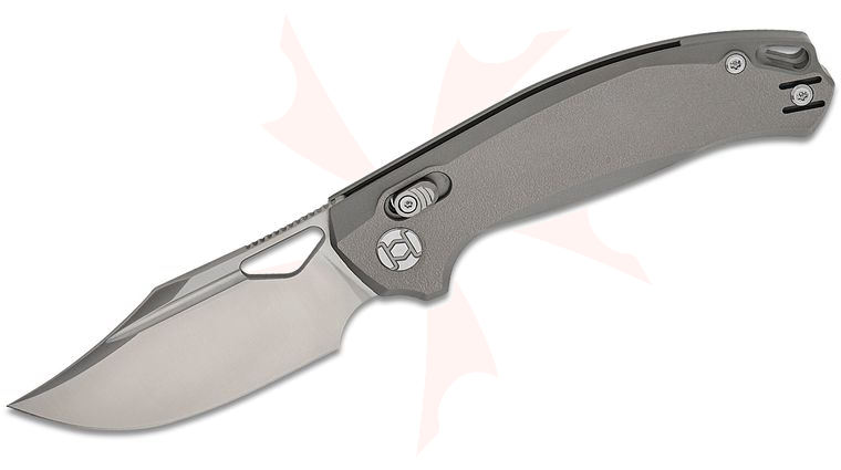 Kunwu Knives DJANGO Crossbar Lock Folding Knife 3.18 inch Elmax Satin Clip Point Blade, Orange Peel Titanium Handles