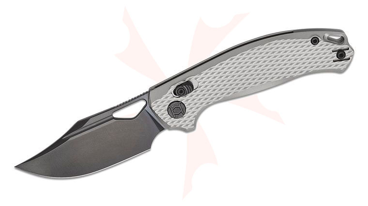 Kunwu Knives DJANGO Crossbar Lock Folding Knife 3.18 inch Elmax Black DLC Clip Point Blade, Diamond-Textured Titanium Handles