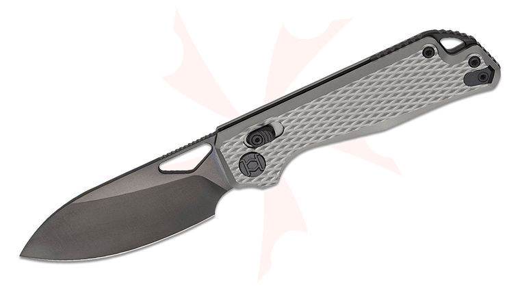 Kunwu Knives Pulsar Crossbar Lock Folding Knife 3.34 inch Elmax Black DLC Drop Point Blade, Gray Diamond Textured Titanium Handles
